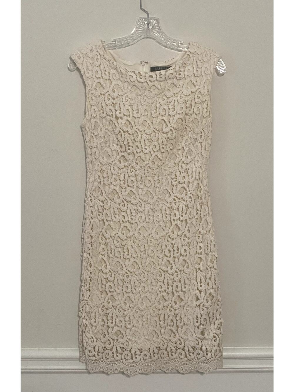 Ralph Lauren Cream Lace Cocktail Dress Size 2P